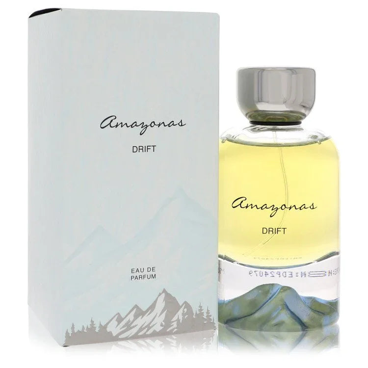 Amazonas Drift Eau de Parfum bottle and packaging with mountain design