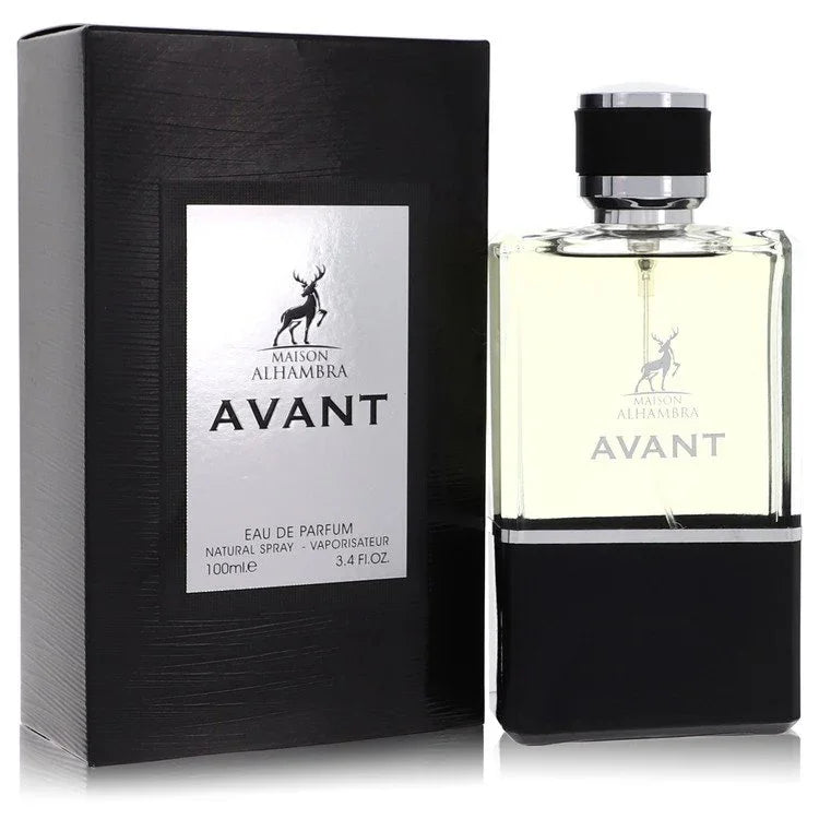 Maison Alhambra Avant Cologne signature luxury heavy architectural glass flacon showcasing its premium labeling and masculine structural lines against a solid backdrop