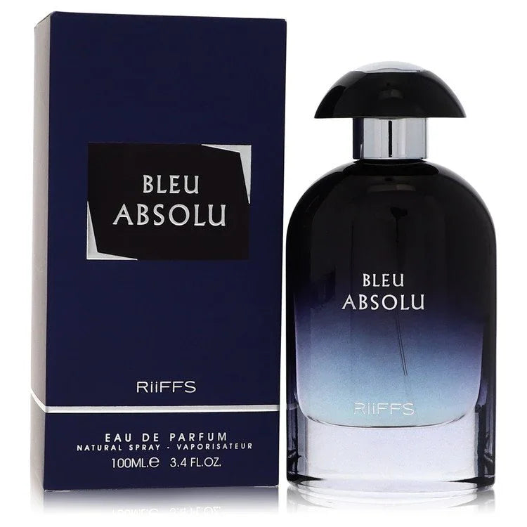 Riiffs Bleu Absolu Cologne bottle — Woody Aromatic men's fragrance with bergamot, black pepper, lavender, cedarwood, and amber notes