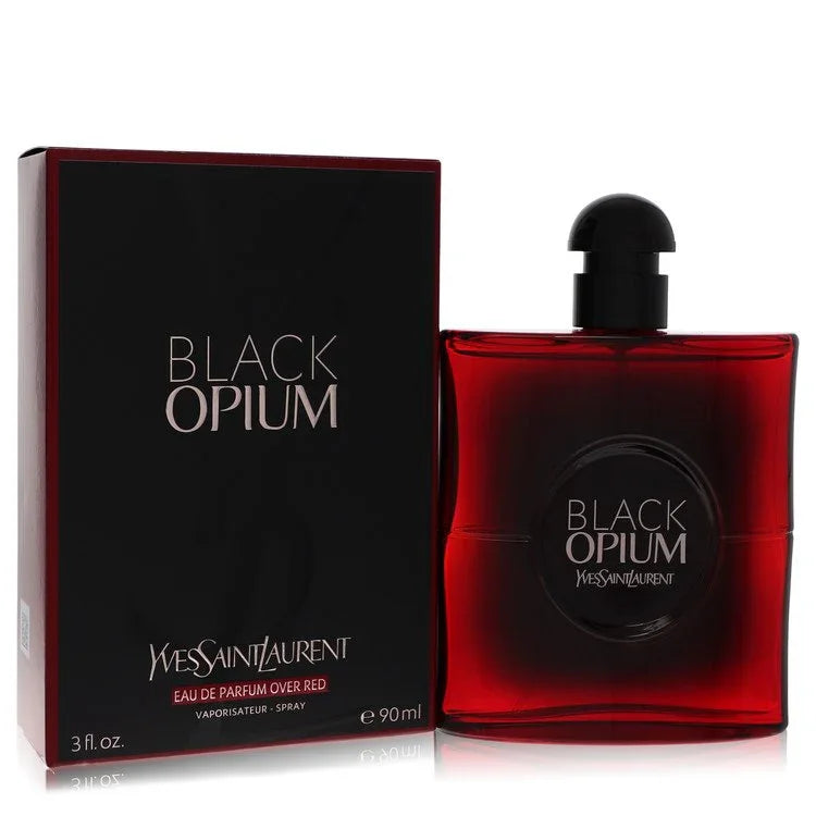 Yves Saint Laurent Black Opium Over Red bottle — luxury women's ambery fruity gourmand fragrance featuring unique notes of black cherry, black tea, and espresso
