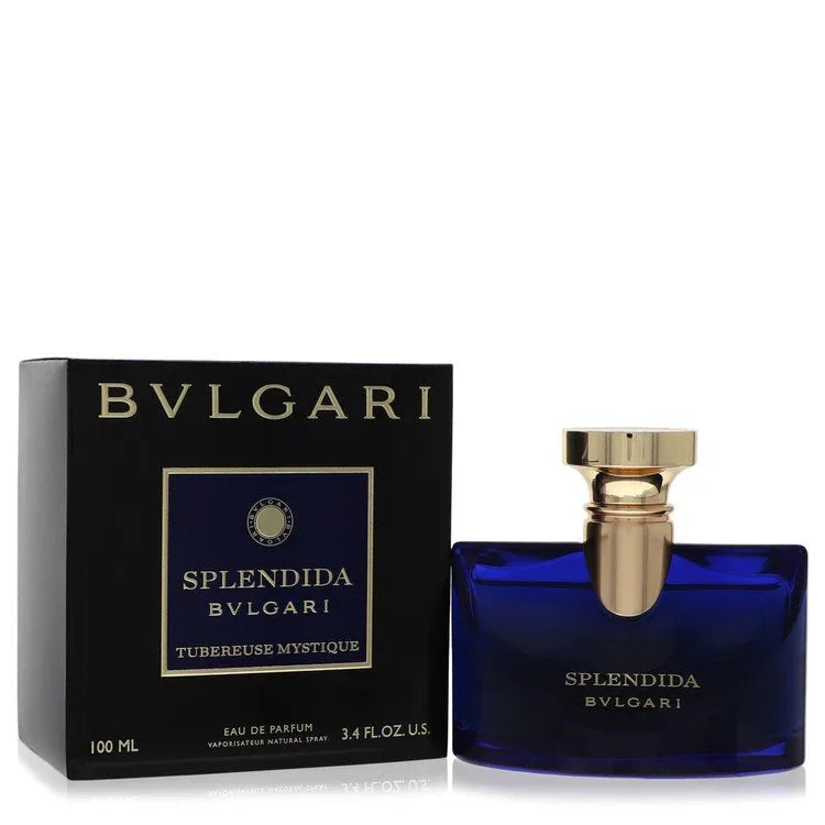 Bulgari Splendida Tubereuse Mystèrieux perfume bottle and packaging on a white background