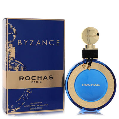 Rochas Byzance perfume bottle and packaging on a white background