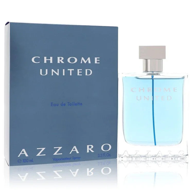 Azzaro Chrome United perfume bottle and packaging on a white background