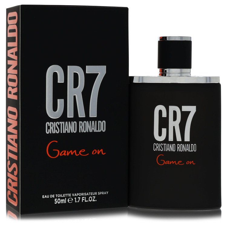 Cristiano Ronaldo CR7 Game On Cologne bottle — Aromatic Woody men fragrance with iceberg, papaya, cardamom, lavender, violet, elemi, guaiac wood, tonka bean, and cashmere wood