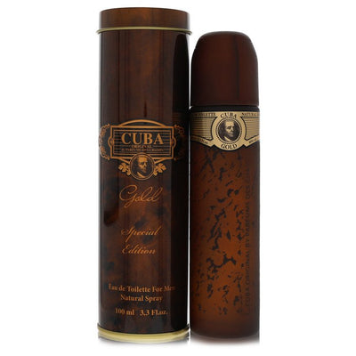 Cuba Gold Special Edition bottle — aromatic woody amber cologne with citrus, lavender, spices, and amber notes.