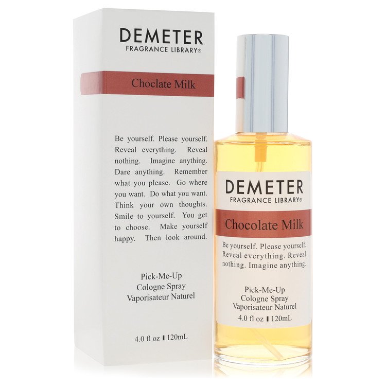 Demeter Chocolate Milk cologne spray bottle and packaging on a white background