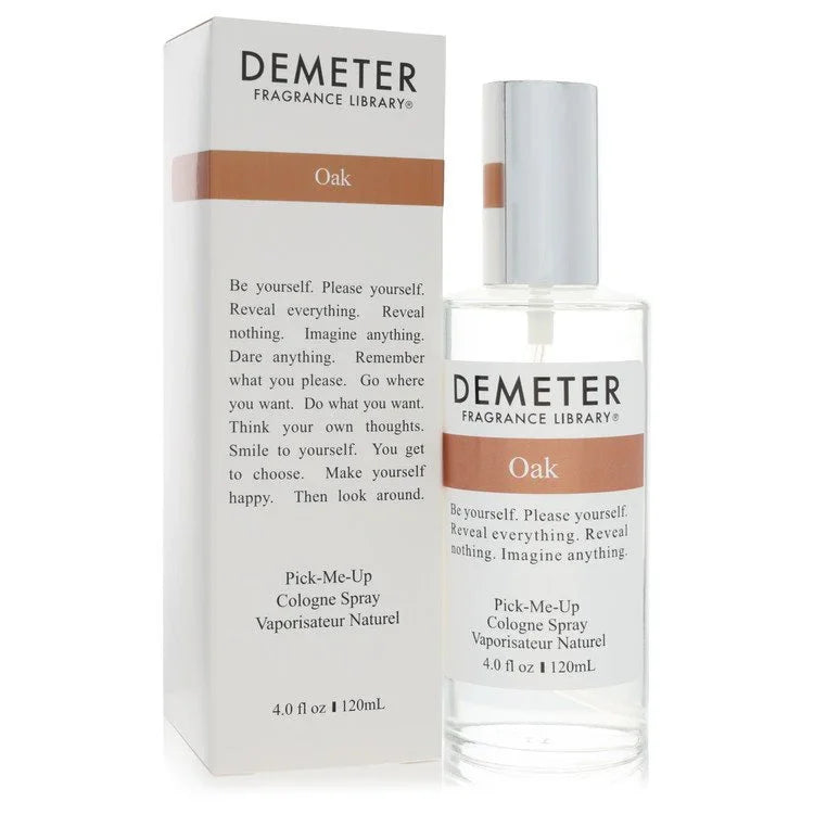 Demeter Oak cologne spray bottle and packaging on a white background