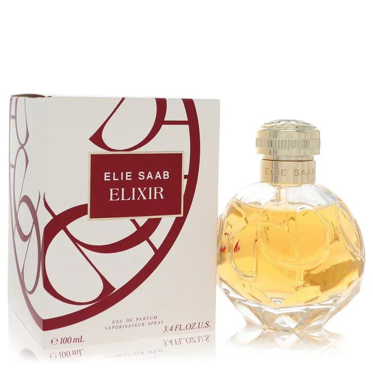 Elie Saab Elixir perfume bottle and packaging on a white background