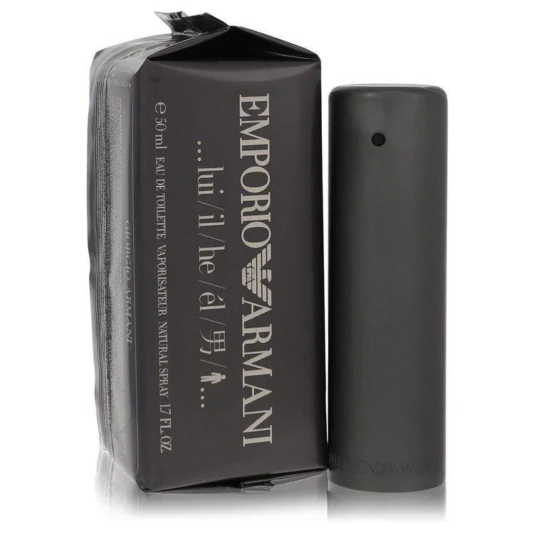1.7 oz Emporio Armani Cologne by Giorgio Armani bottle — iconic fresh woody aromatic men's perfume with lemon, bergamot, artemisia, juniper berry, muguet, aldehydes, cedarwood, sandalwood, and musk notes.