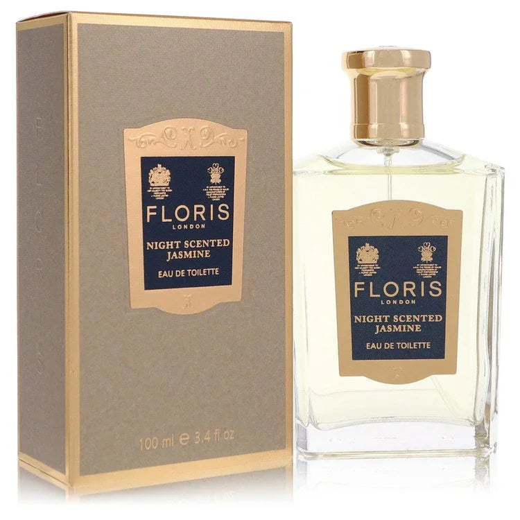 Floris London Night Scented Jasmine perfume bottle and packaging on a white background