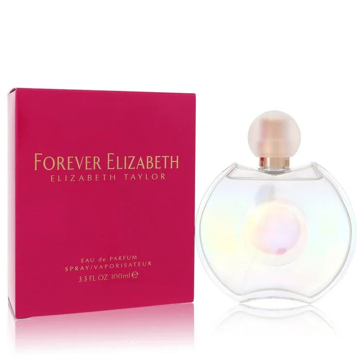 Elizabeth Taylor Forever Elizabeth perfume bottle and packaging on a white background