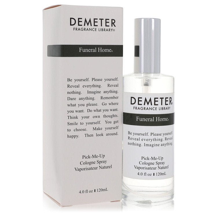 Demeter Fragrance Library 'Funeral Home' cologne spray bottle and packaging on a white background