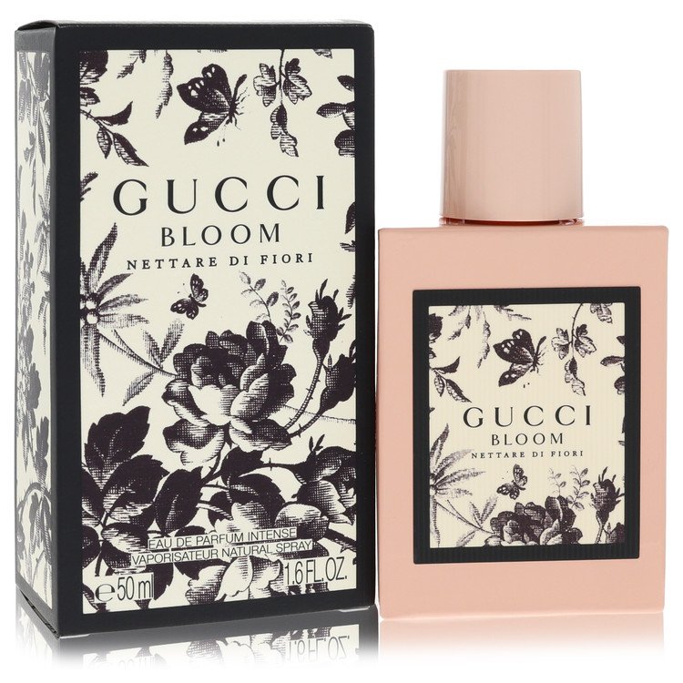 Gucci Bloom perfume bottle and packaging with floral design