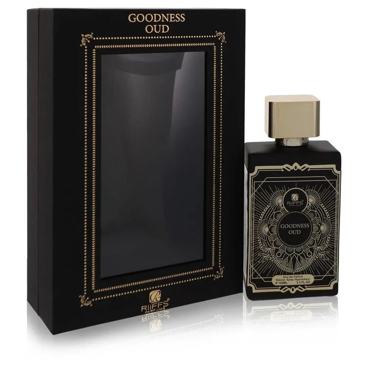 Riiffs Goodness Oud Cologne bottle — amber woody oud fragrance with bergamot, pink pepper, rose, patchouli, oud, sandalwood, amber and musk