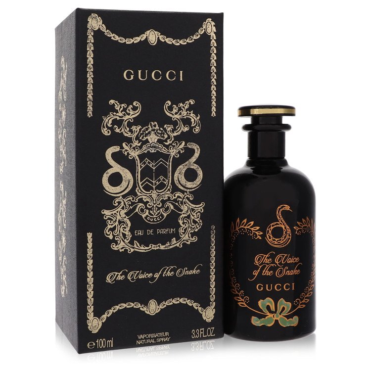 Gucci The Voice of the Snake Perfume bottle — woody spicy unisex fragrance with agarwood oud, saffron, and patchouli by Alberto Morillas from The Alchemist's Garden collection