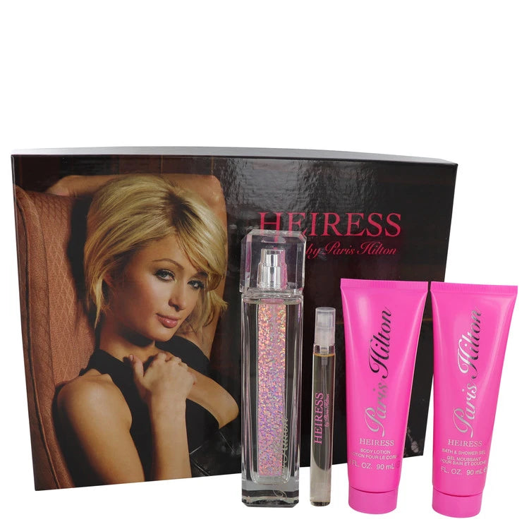 Paris Hilton Heiress Eau de Parfum bottle — luxury women's fruity floral fragrance featuring refreshing notes of passion fruit, champagne mimosa, and honeysuckle