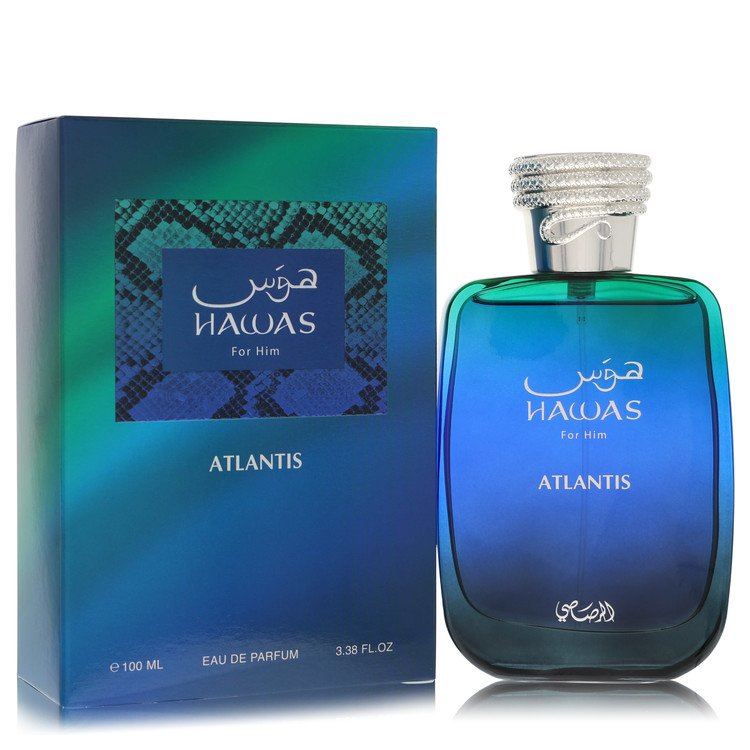 Rasasi Hawas Atlantis Cologne bottle — Aquatic Woody Fresh men's fragrance with bergamot, cardamom, sea notes, sandalwood, and ambergris notes