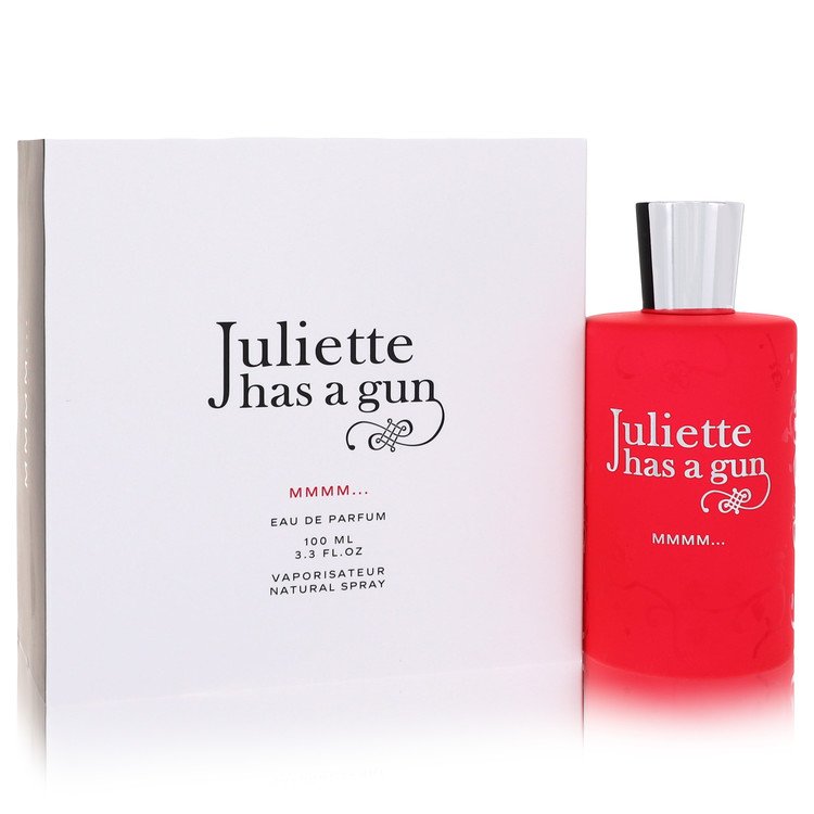 Red perfume bottle with 'Juliette has a gun' branding on a white background