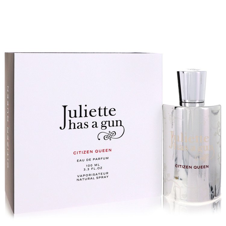 Perfume bottle and packaging of 'Juliette has a gun Citizen Queen' on a white background