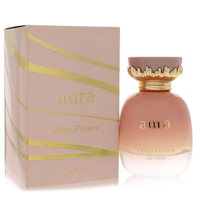 Aura Crisp Flower perfume bottle and packaging on a white background