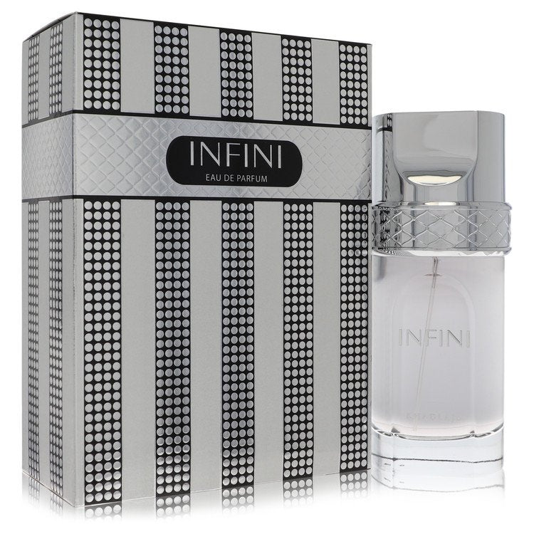 Khadlaj Infini Perfume bottle — elegant floral-woody musk fragrance with bergamot, pink pepper, saffron, rose, jasmine, violet, oud, patchouli, amber, and musk.