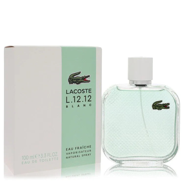 Lacoste L.12.12 Blanc perfume bottle and packaging on a white background