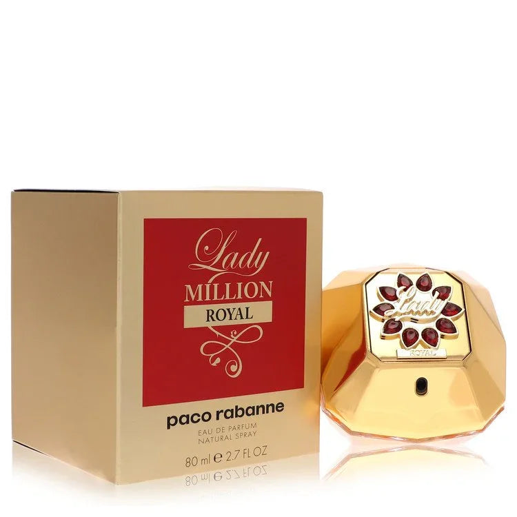 Paco Rabanne Lady Million Royal perfume bottle and packaging on a white background