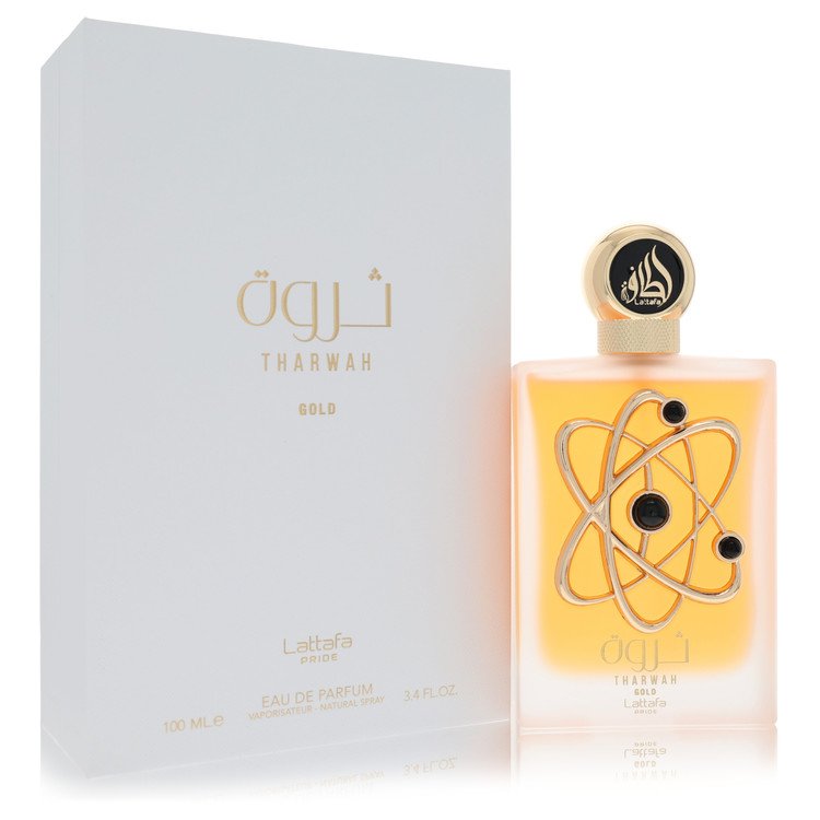 Perfume bottle and packaging with 'Lattafa' branding on a white background