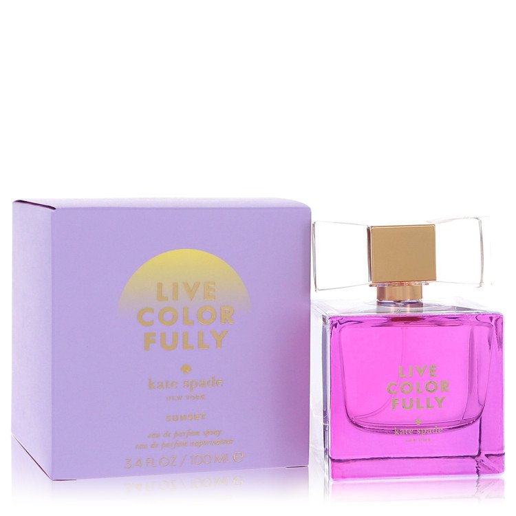 Kate Spade Live Colorfully Sunset Perfume bottle — tropical floral fruity fragrance with mandarin, frangipani, jasmine, and white woods.