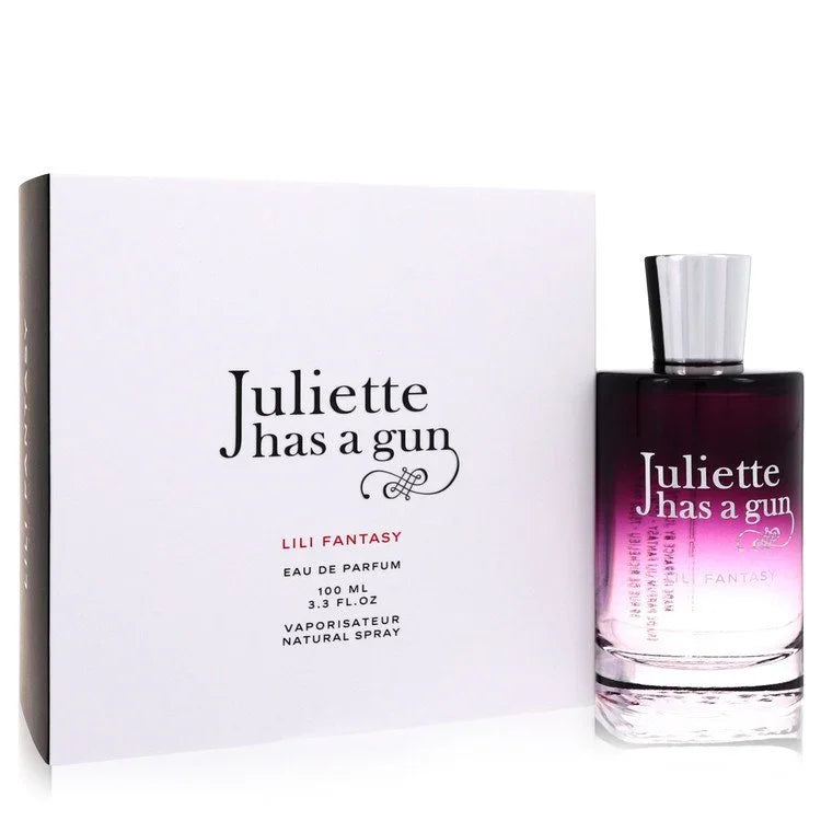 Perfume bottle and packaging of 'Juliette has a gun' Lili Fantasy on a white background