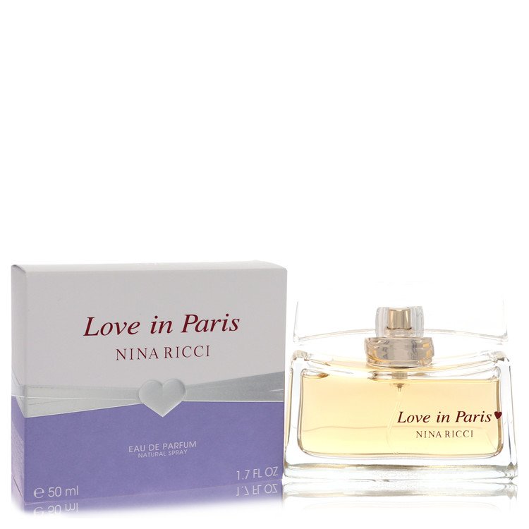 Nina Ricci Love in Paris perfume bottle and packaging on a white background