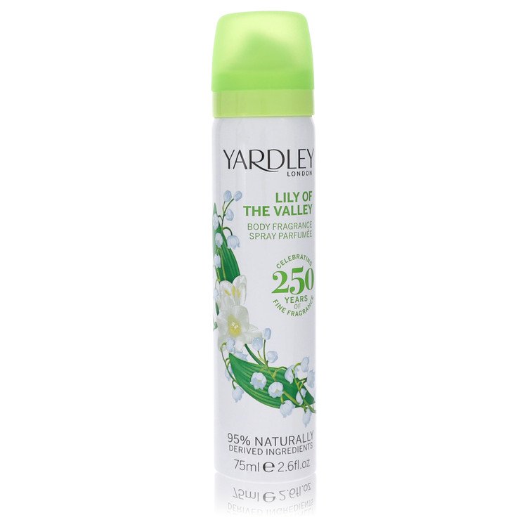 Yardley Lily of the Valley body spray on a white background