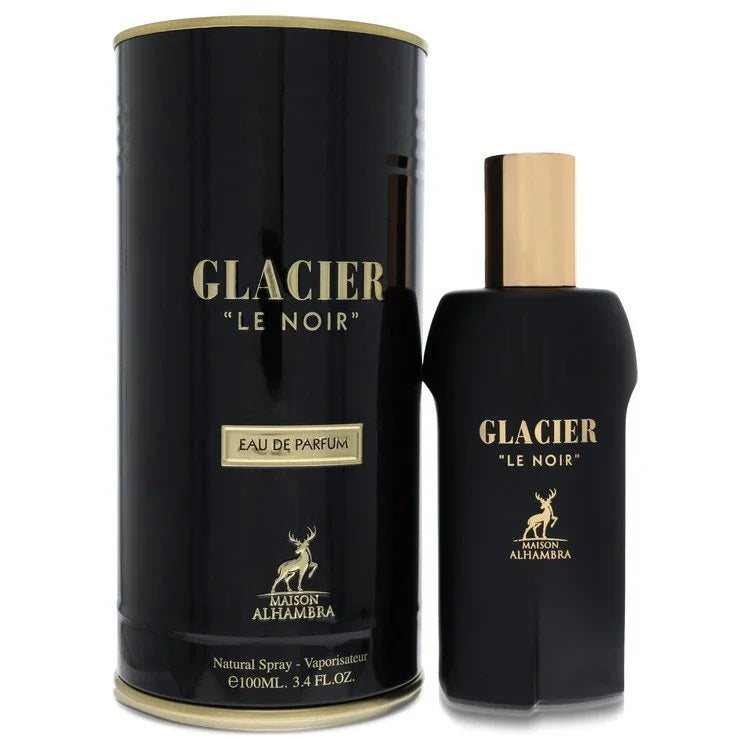 Maison Alhambra Glacier Le Noir Eau de Parfum black torso bottle — luxury men's woody spicy aromatic fragrance featuring unique notes of lavender and black pepper
