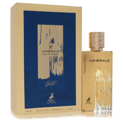 Maison Alhambra Minerale Gold Perfume bottle — unisex Eau de Parfum with saffron, Italian mandarin, osmanthus, violet leaf, mineral notes, suede, akigalawood, musk, cedar, and patchouli.