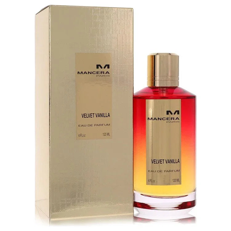 Mancera Velvet Vanilla eau de parfum bottle and packaging on a white background