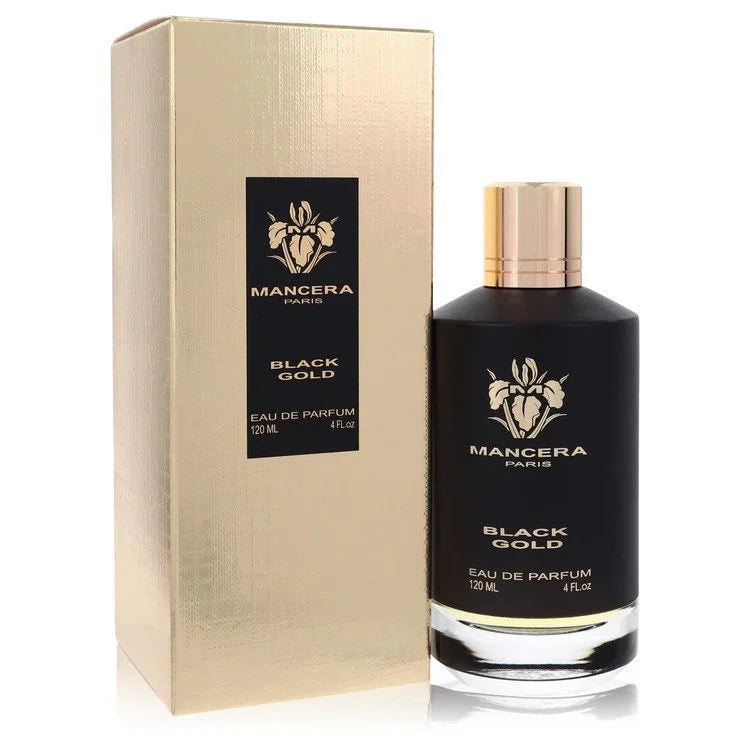 Mancera Black Gold Eau de Parfum bottle and packaging on a white background