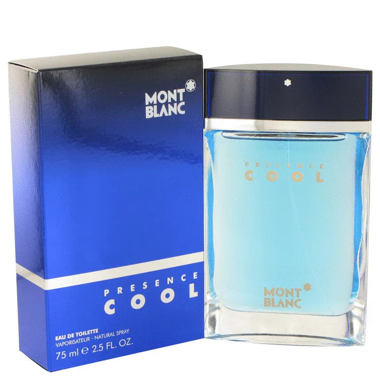 Mont Blanc Presence Cool perfume bottle and packaging on a white background