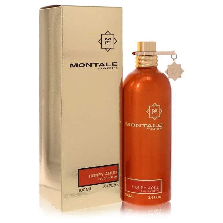 Montale Paris Honey Aoud perfume bottle and packaging on a white background