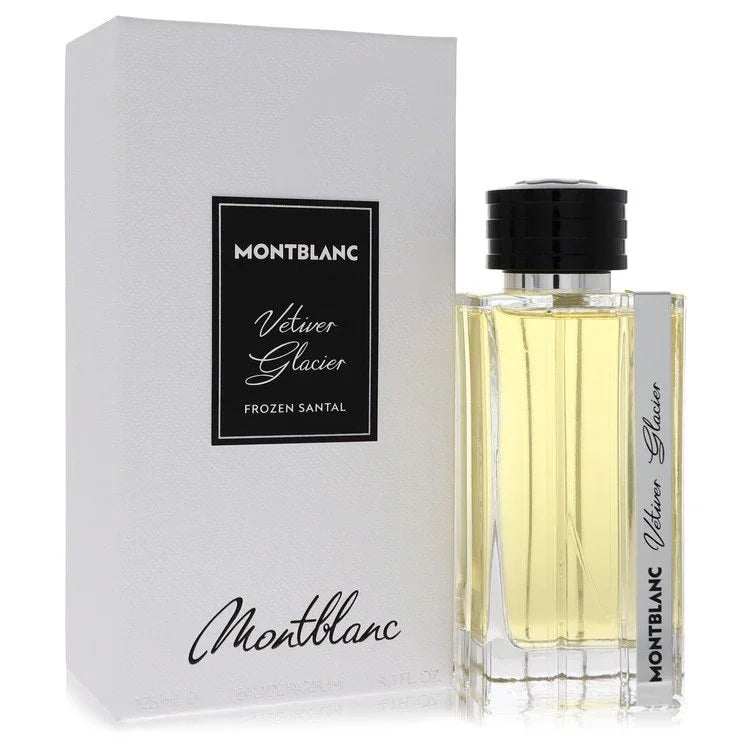 Montblanc Vetiver Glacier perfume bottle and packaging on a white background