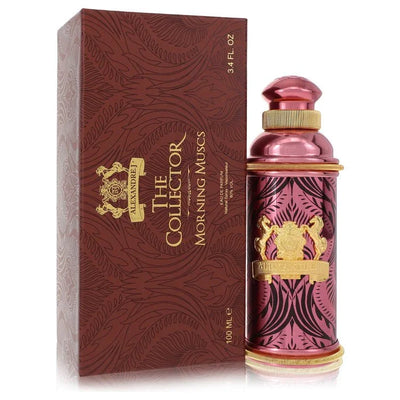 Perfume bottle and packaging of 'The Collector' with intricate designs on a white background