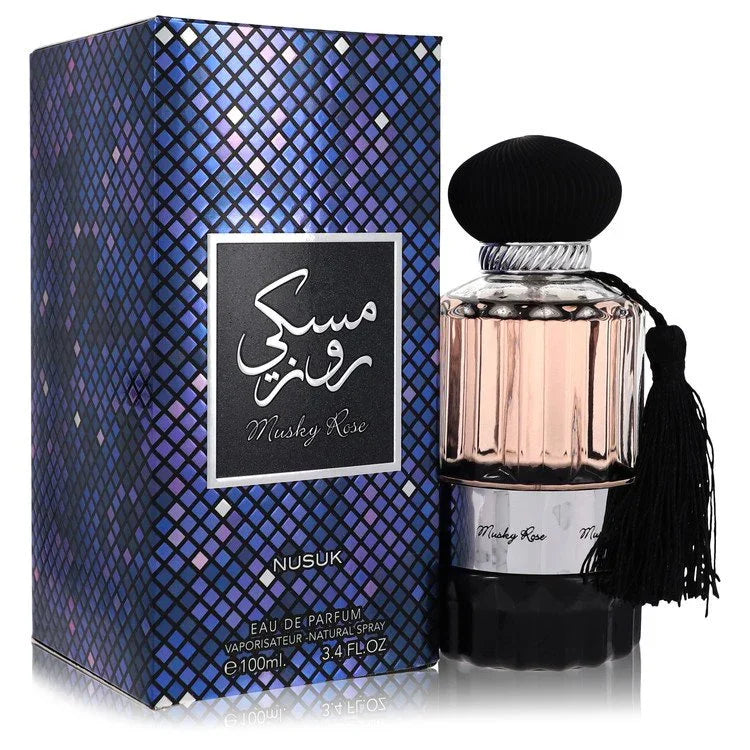 Nusuk Musky Rose perfume bottle and packaging on a white background