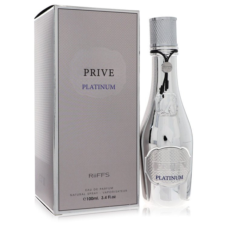 Riiffs Prive Platinum Cologne elegant bottle, a premium masculine musk and citrus fragrance.