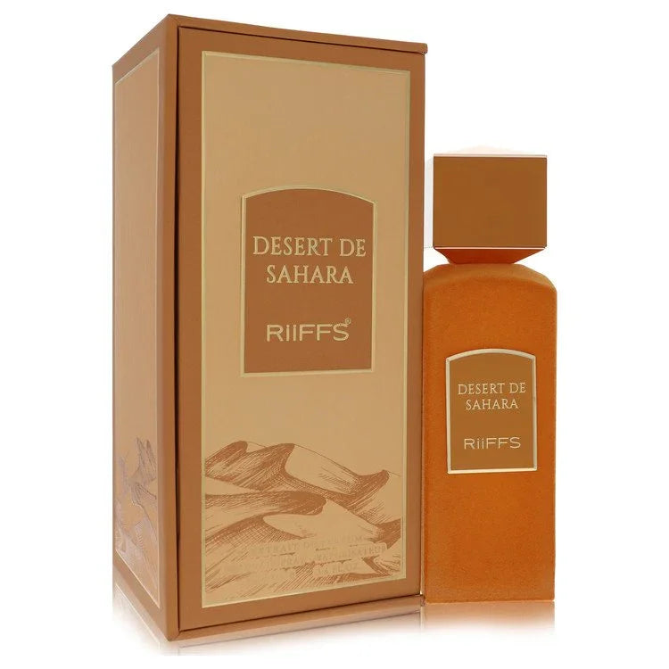Riffs Desert de Sahara perfume bottle and packaging on a white background
