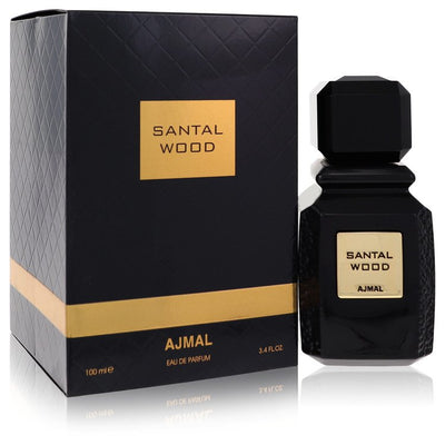 Santal Wood perfume bottle by Ajmal — Warm woody warm spicy fragrance with smoky accords, spice, sandalwood, creamy wood accords, musk, earthy woods, and amber notes