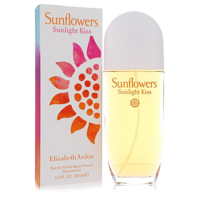 Elizabeth Arden Sunflowers Sunlight Kiss perfume bottle and packaging on a white background
