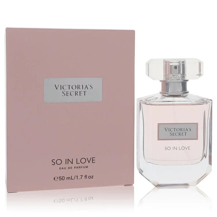 Victoria's Secret So In Love Perfume bottle — Floral Rose Warm Spicy women's fragrance with Moroccan rose, May rose, carnation, cognac, and honey notes