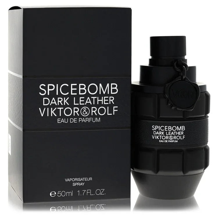Viktor & Rolf Spicebomb Dark Leather perfume bottle and packaging on a white background