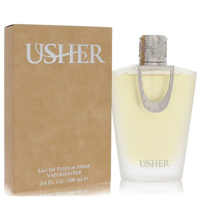Usher perfume bottle and packaging on a white background