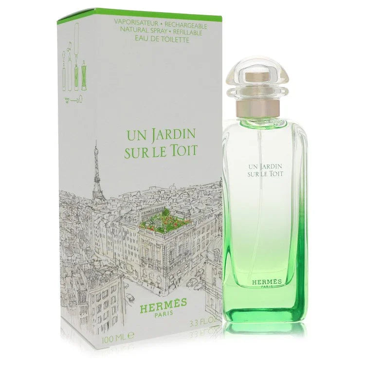 Hermes Un Jardin Sur Le Toit perfume bottle and packaging on a white background