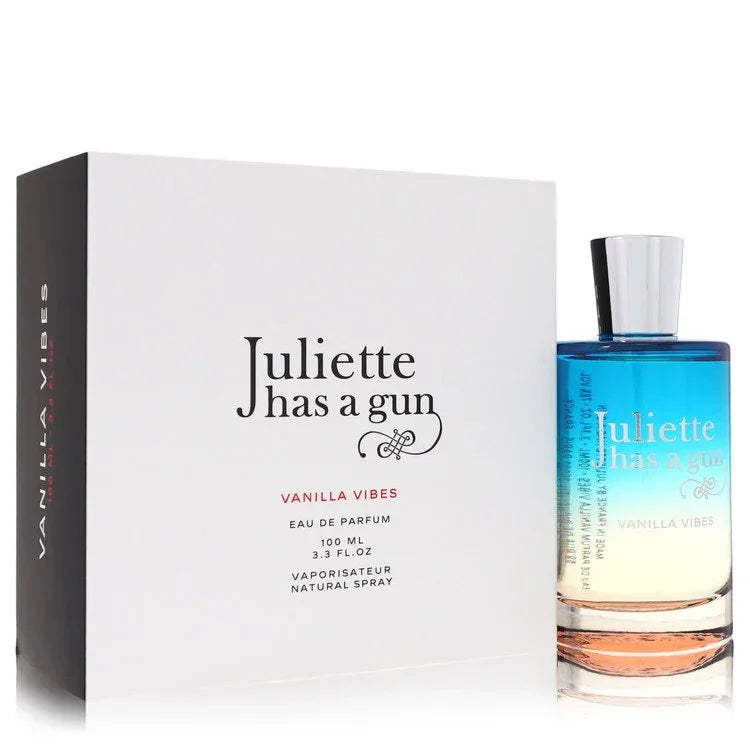 Perfume bottle and packaging of 'Juliette has a gun' Vanilla Vibes on a white background